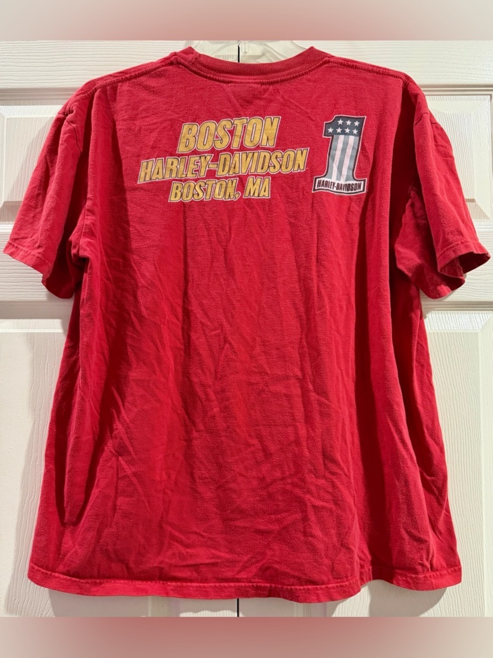 Harley Davidson Shirt Mens Red T Shirt Boston MA Motorcycle Size X-Large - Picture 3 of 3